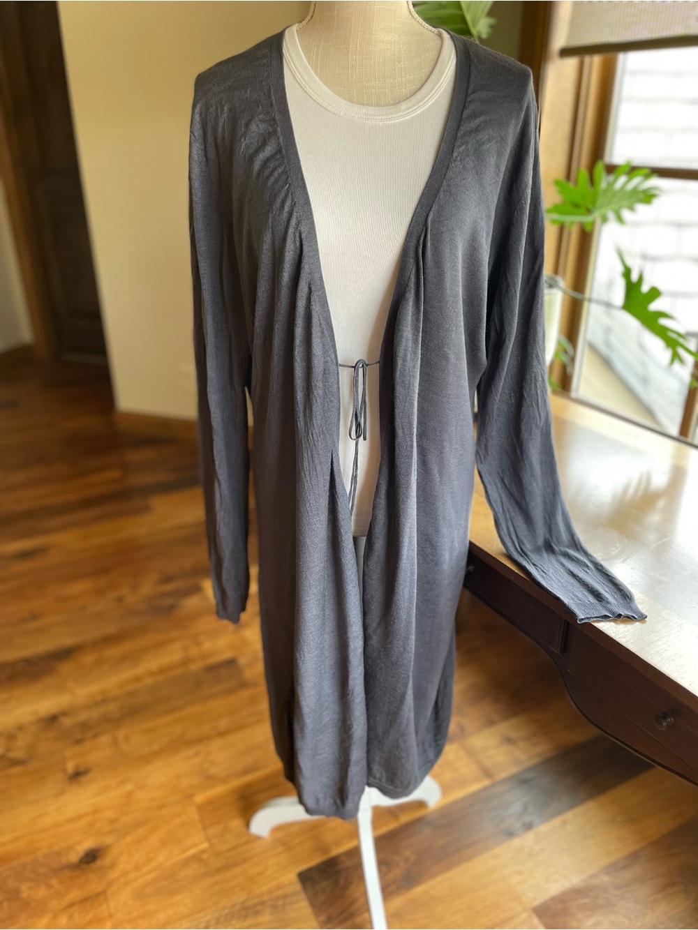 Poetry 100% Silk Duster Cardigan Gray Front Tie UK 22/US 18 Lagenlook
